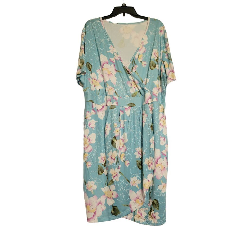 Unbranded Light Blue Vibrant Floral‎ Wrap Dress Womens 4XL